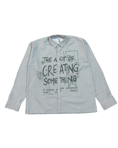 Striped Boxy Pure Cotton Shirt - Grey