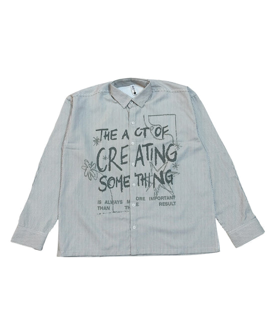 Striped Boxy Pure Cotton Shirt - Grey
