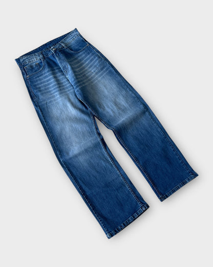 Ice Blue Whisker-Fade Relaxed Straight Fit Denim