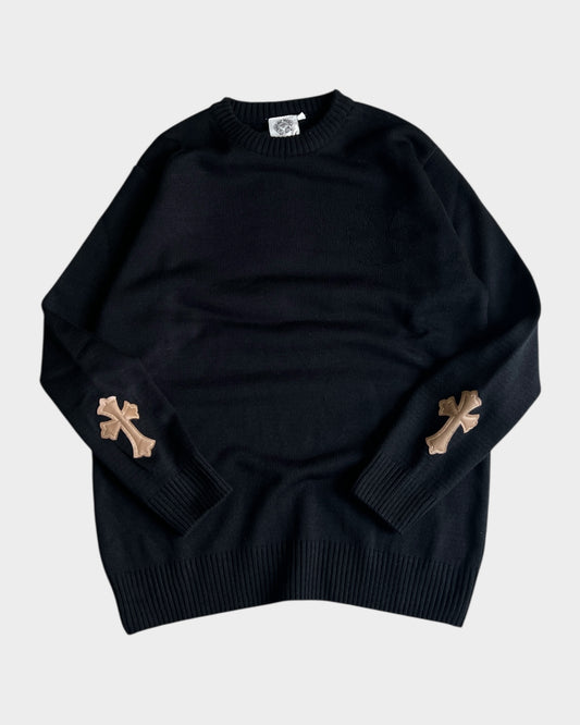CH Leather Cross Patch Sweater - Black