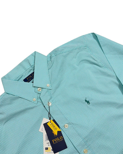 Micro-check Cotton Shirt - Sea Green