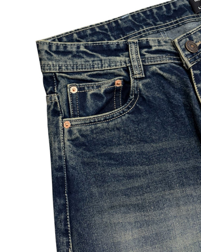 Faded Vintage Blue Baggy Wide Fit Jeans