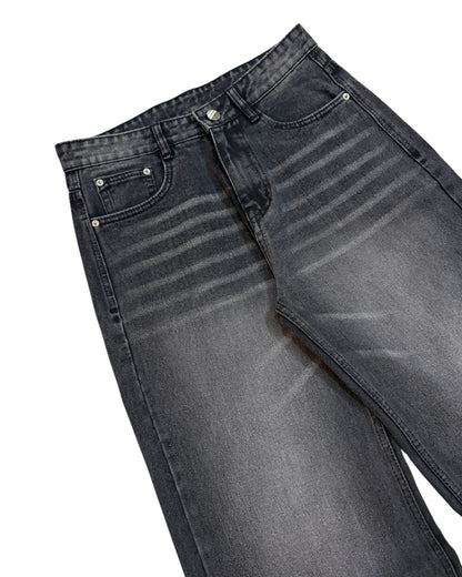 Black Whisker Wash Wide Fit Jeans