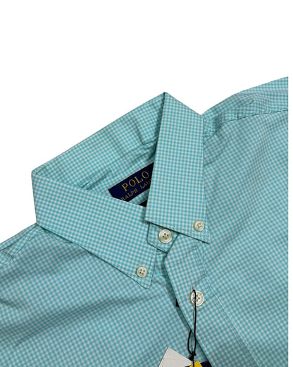 Micro-check Cotton Shirt - Sea Green
