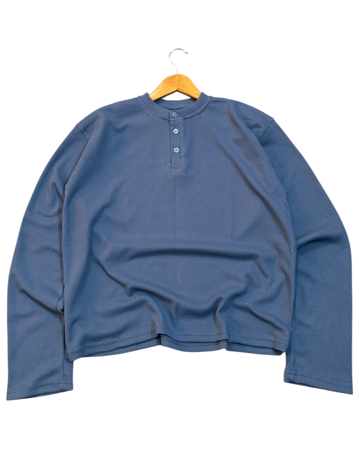 *Best Seller* Henley Boxy Waffle Tee - Blue