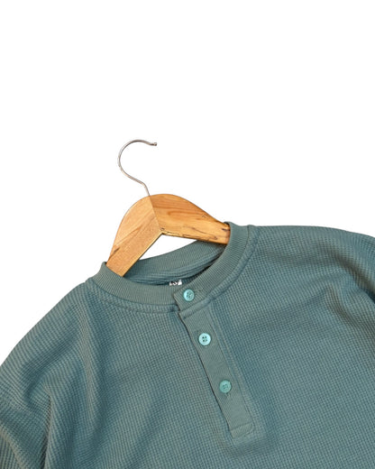 *Best Seller* Henley Boxy Waffle Tee - Green