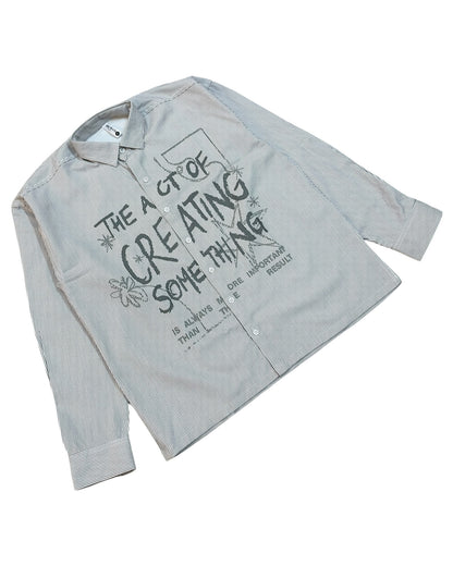 Striped Boxy Pure Cotton Shirt - Grey