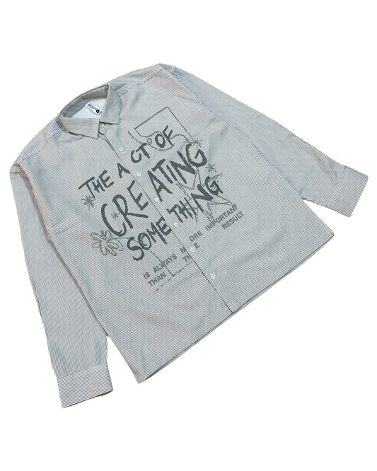Striped Boxy Pure Cotton Shirt - Grey
