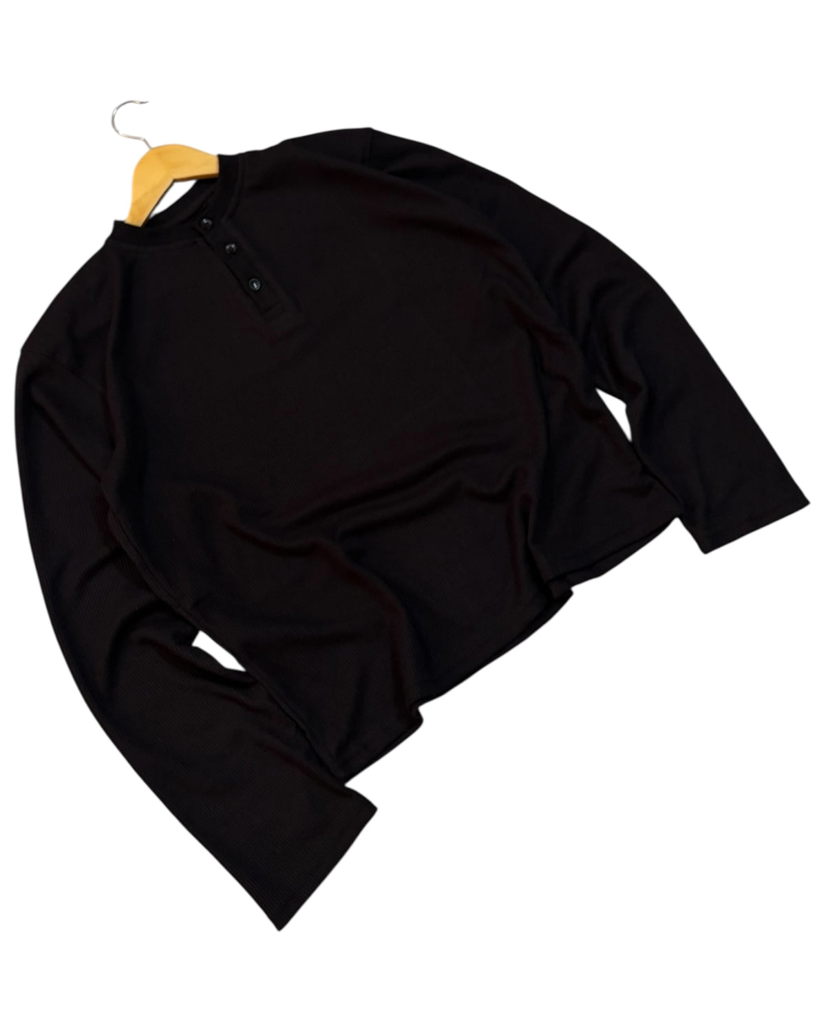 *Best Seller* Henley Boxy Waffle Tee - Black