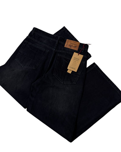 Dark Black Faded Wide Fit Jeans