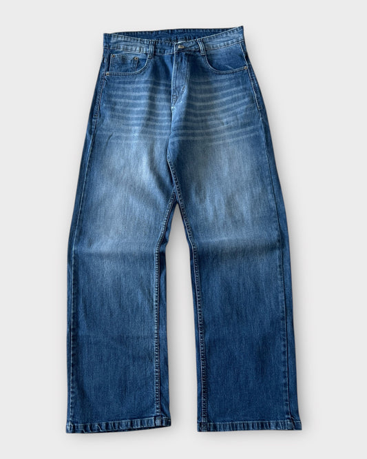 Ice Blue Whisker-Fade Relaxed Straight Fit Denim
