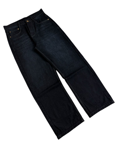 Black Foggy Wash Straight Wide Fit Denim