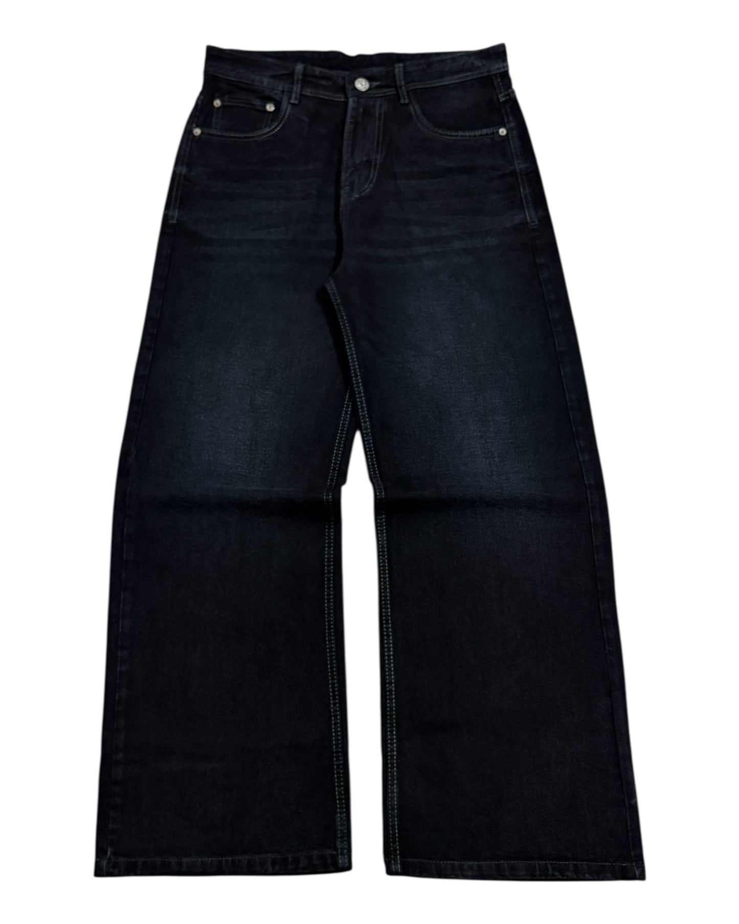 Dark Black Faded Wide Fit Jeans