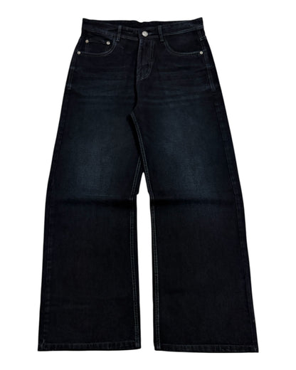 Dark Black Faded Wide Fit Jeans