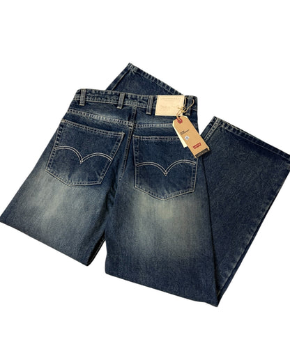 Faded Vintage Blue Baggy Wide Fit Jeans