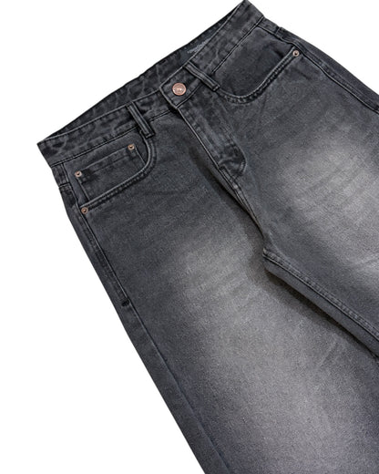 Grey Faded Straight Wide Fit Jeans
