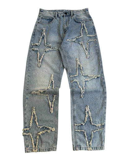Original Star Frayed Baggy Jeans - Blue