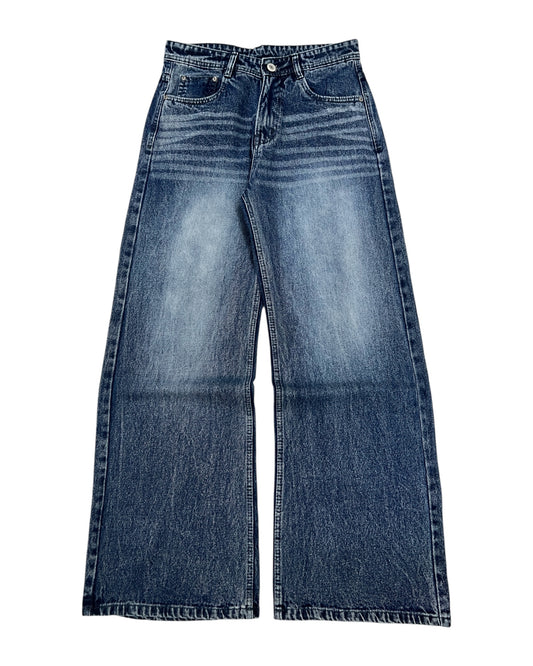 Medium Blue Whisker Wash Wide Fit Denim