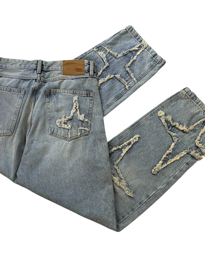 Original Star Frayed Baggy Jeans - Blue