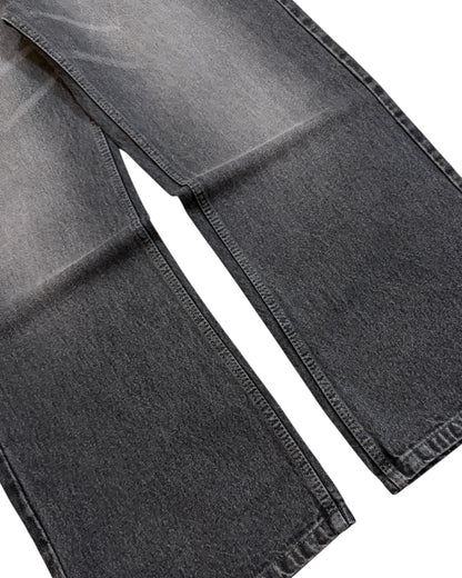 Grey Whisker Wash Wide Fit Jeans