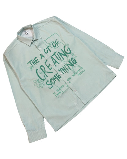 Striped Boxy Pure Cotton Shirt - Green