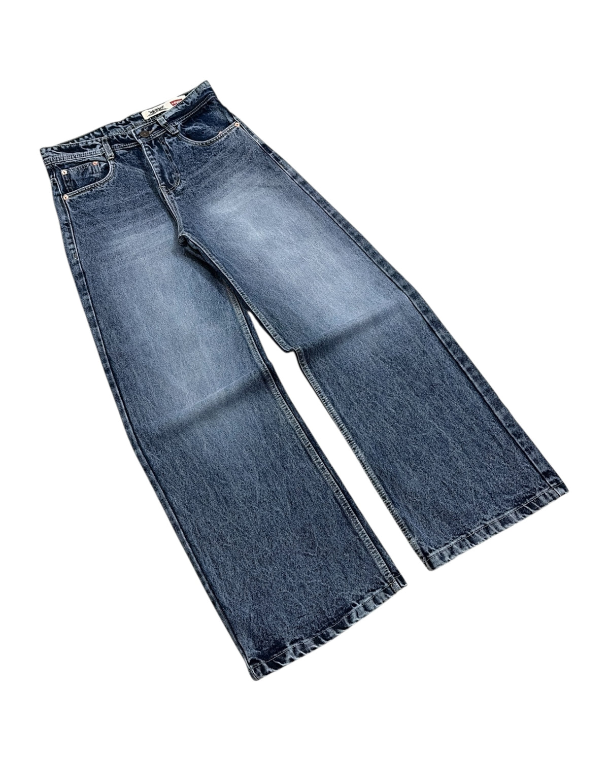 Dark Blue Stone Wash Baggy Wide Fit Jeans