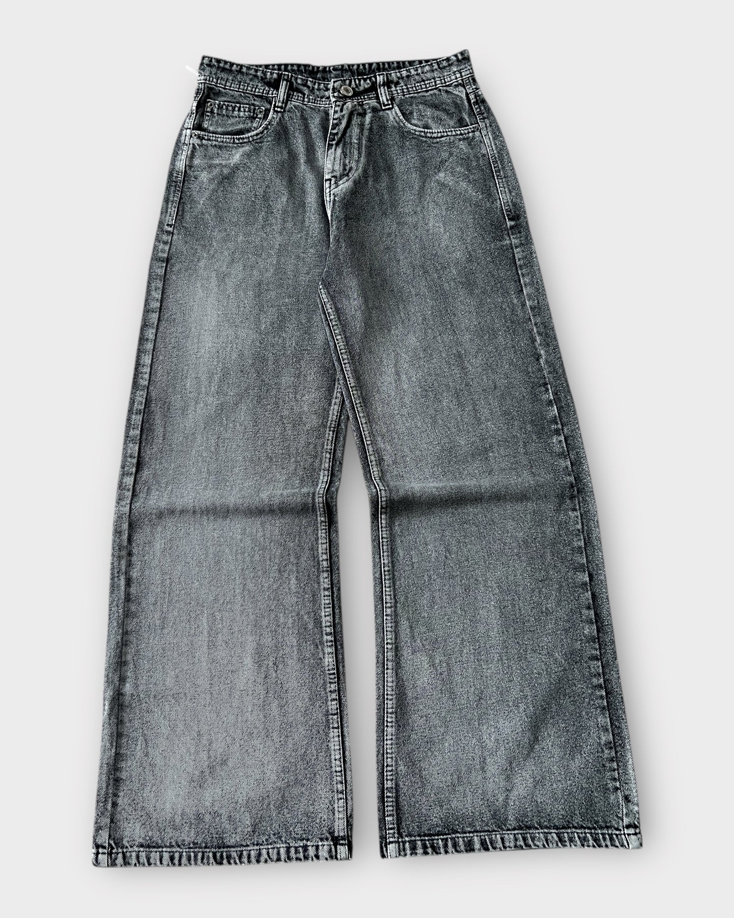 Charcoal Grey Vintage Wash Baggy Wide Leg Jeans
