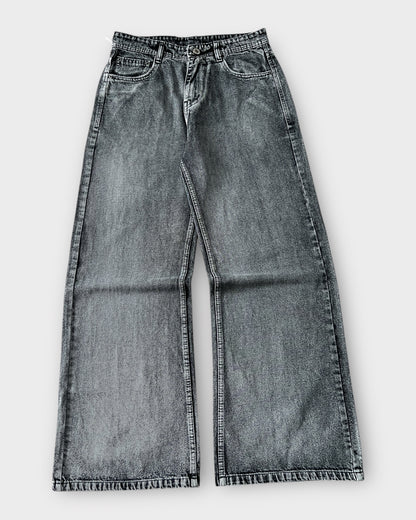 Charcoal Grey Vintage Wash Baggy Wide Leg Jeans