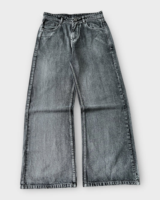 Charcoal Grey Vintage Wash Baggy Wide Leg Jeans