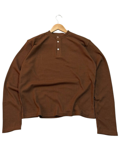 *Best Seller* Henley Boxy Waffle Tee - Brown