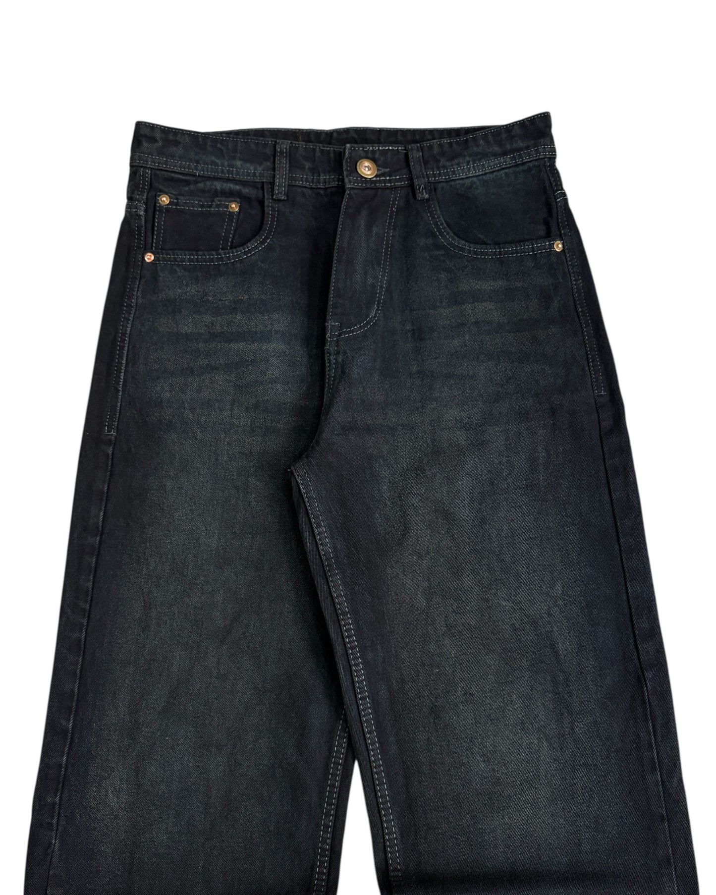 Black Dusty Wash Straight Wide Fit Denim