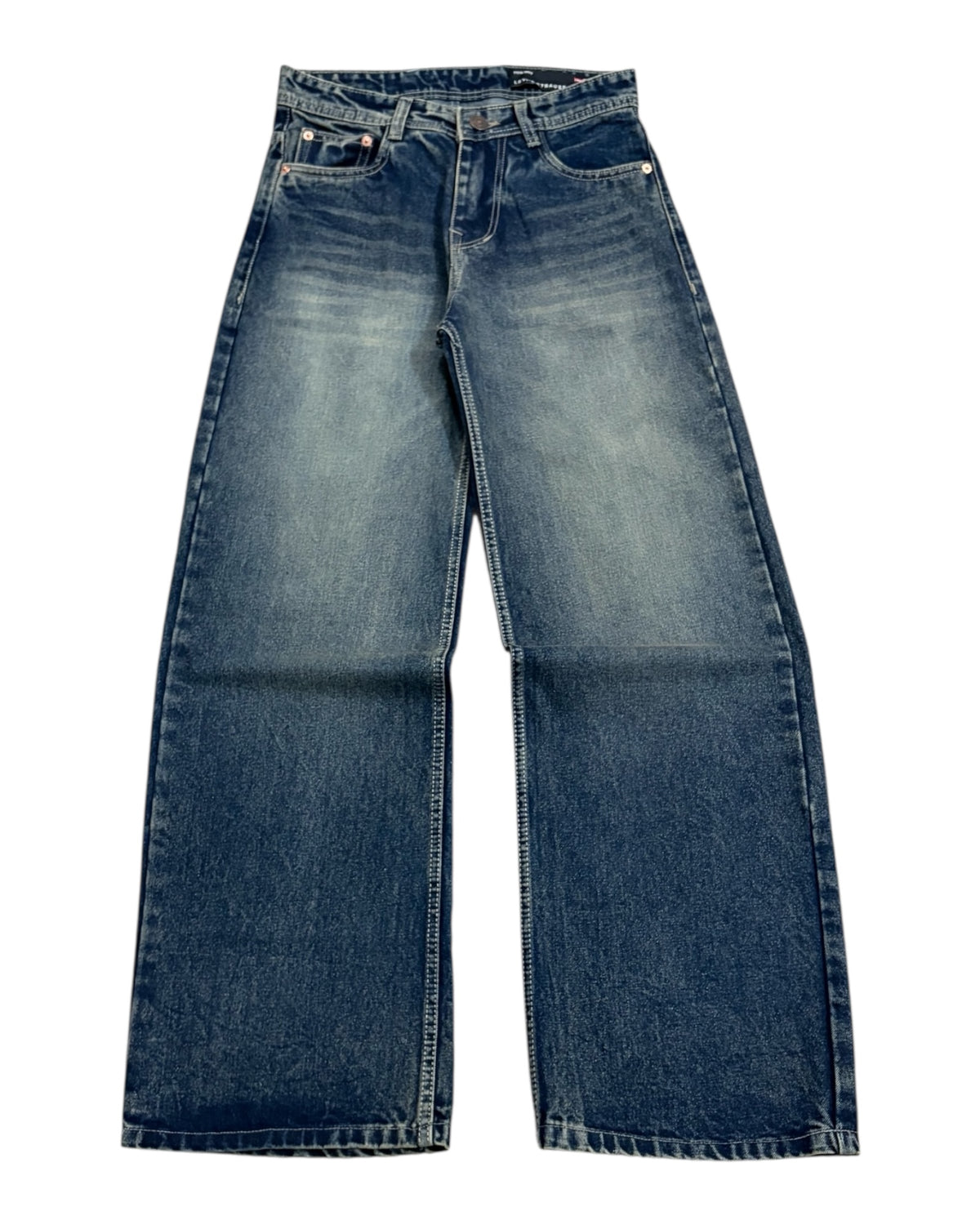 Faded Vintage Blue Baggy Wide Fit Jeans