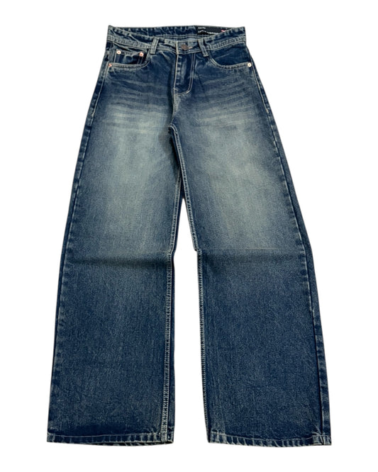 Faded Vintage Blue Baggy Wide Fit Jeans