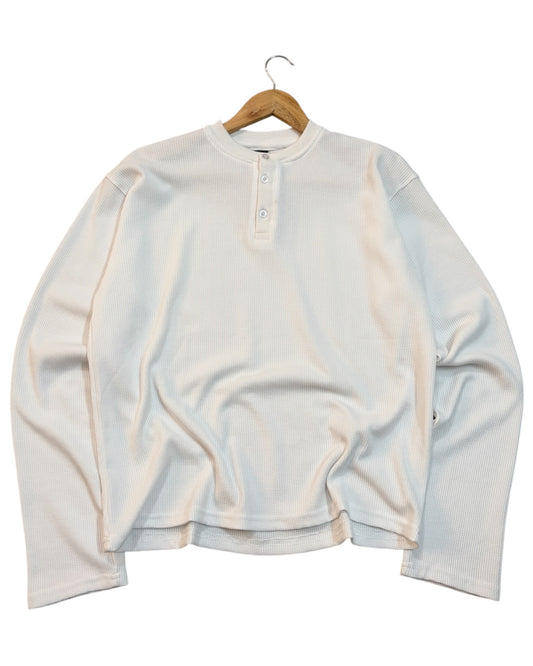 *Best Seller* Henley Boxy Waffle Tee - White