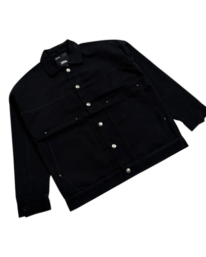 Workwear Boxy Cropped Jacket - Black