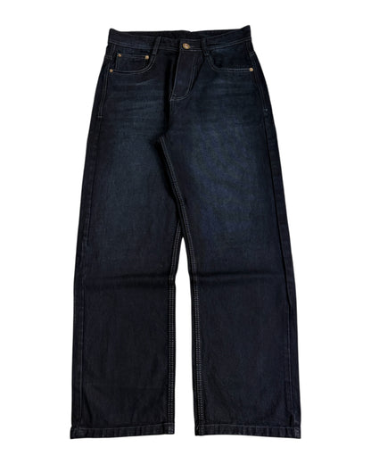 Black Foggy Wash Straight Wide Fit Denim