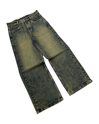Smokey Vintage Green Straight Wide Fit Jeans