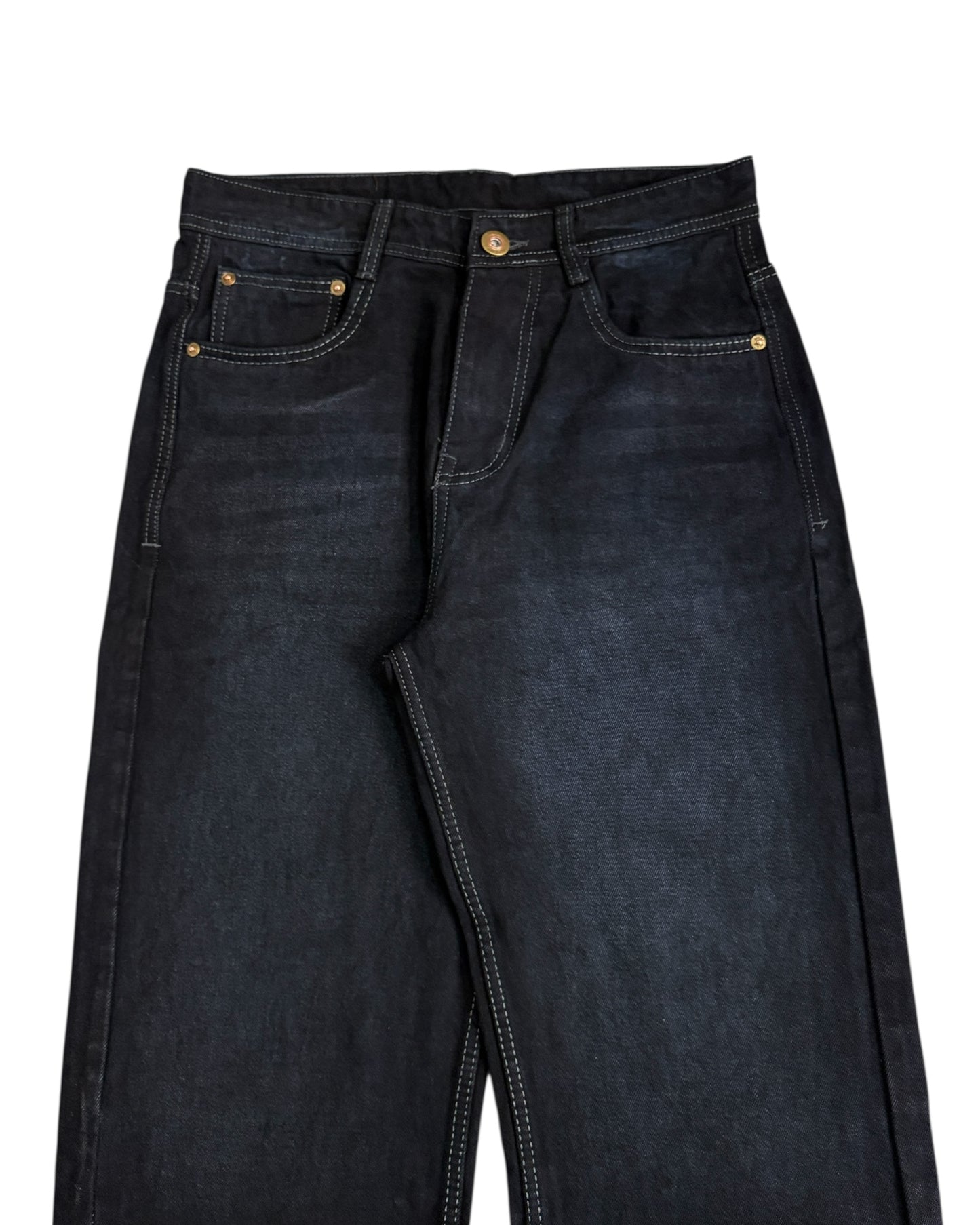 Black Foggy Wash Straight Wide Fit Denim