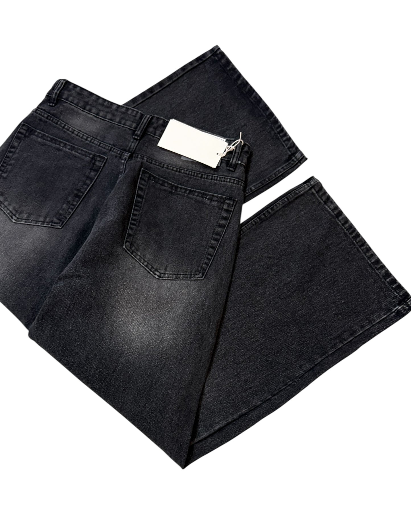 Black Whisker Wash Wide Fit Jeans