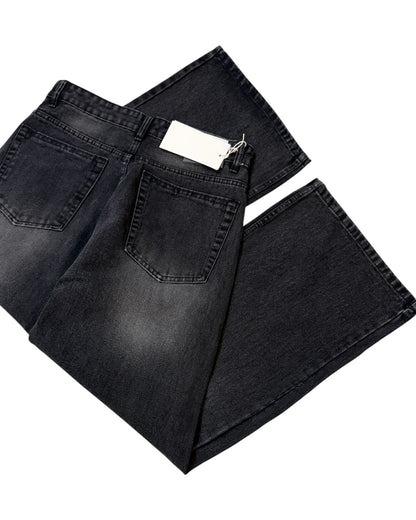 Black Whisker Wash Wide Fit Jeans