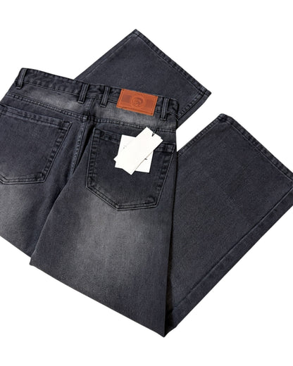 Grey Faded Straight Wide Fit Jeans
