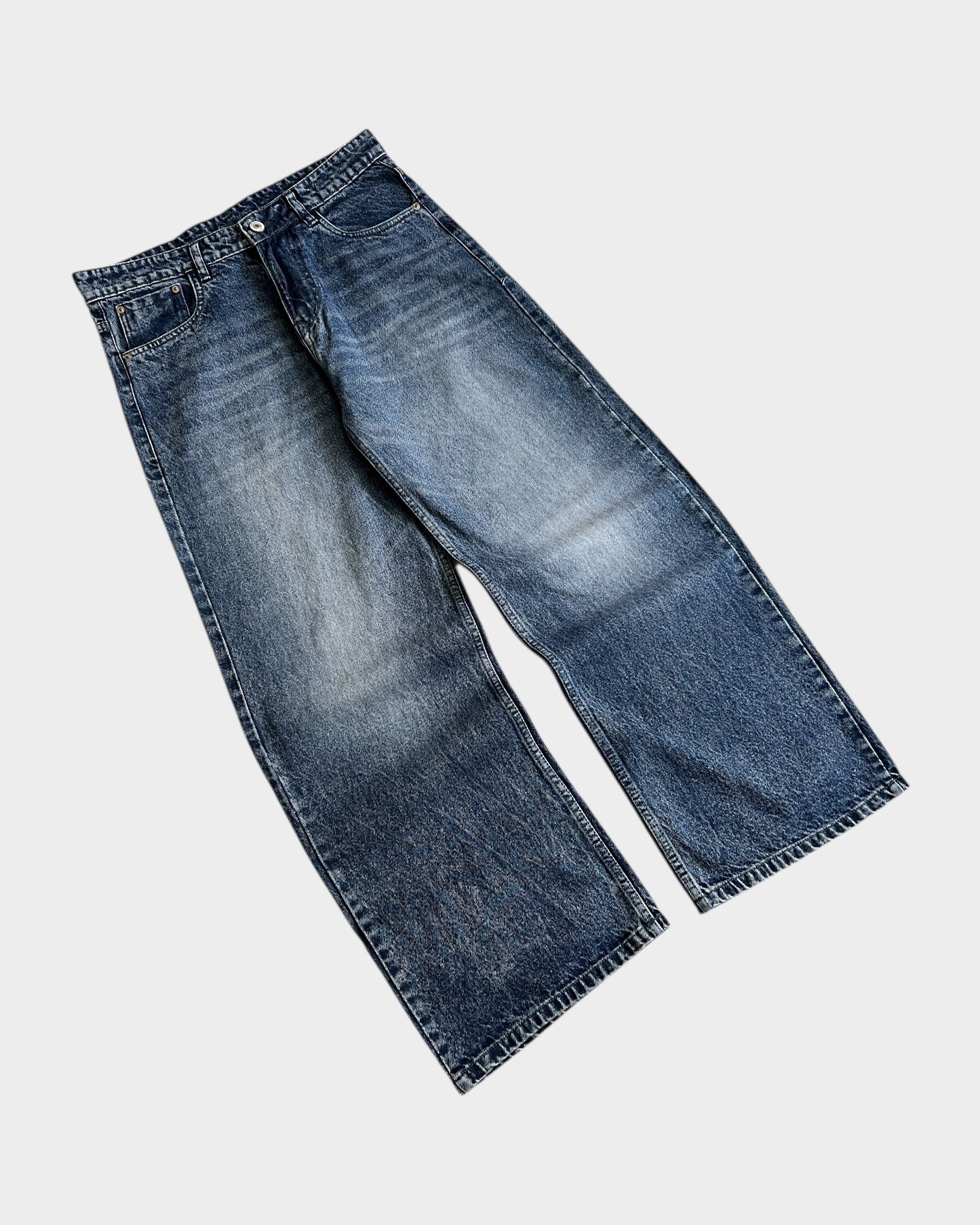 Blue Vintage Faded Baggy Wide Denim