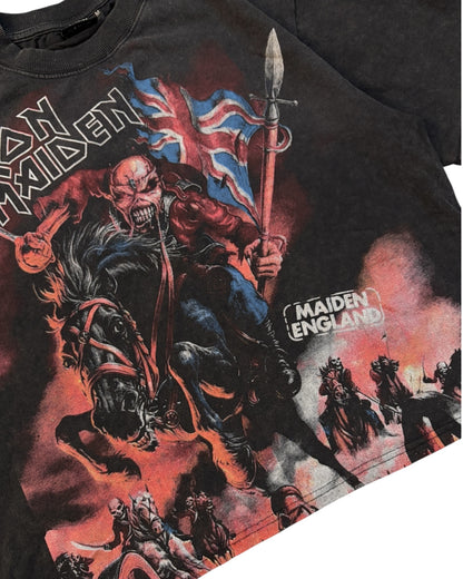 Boxy Fit Half Sleeve T-shirt - Iron Maiden Acid Wash