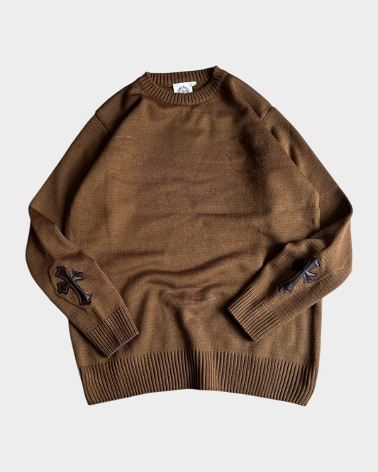 CH Leather Cross Patch Sweater - Dark Brown