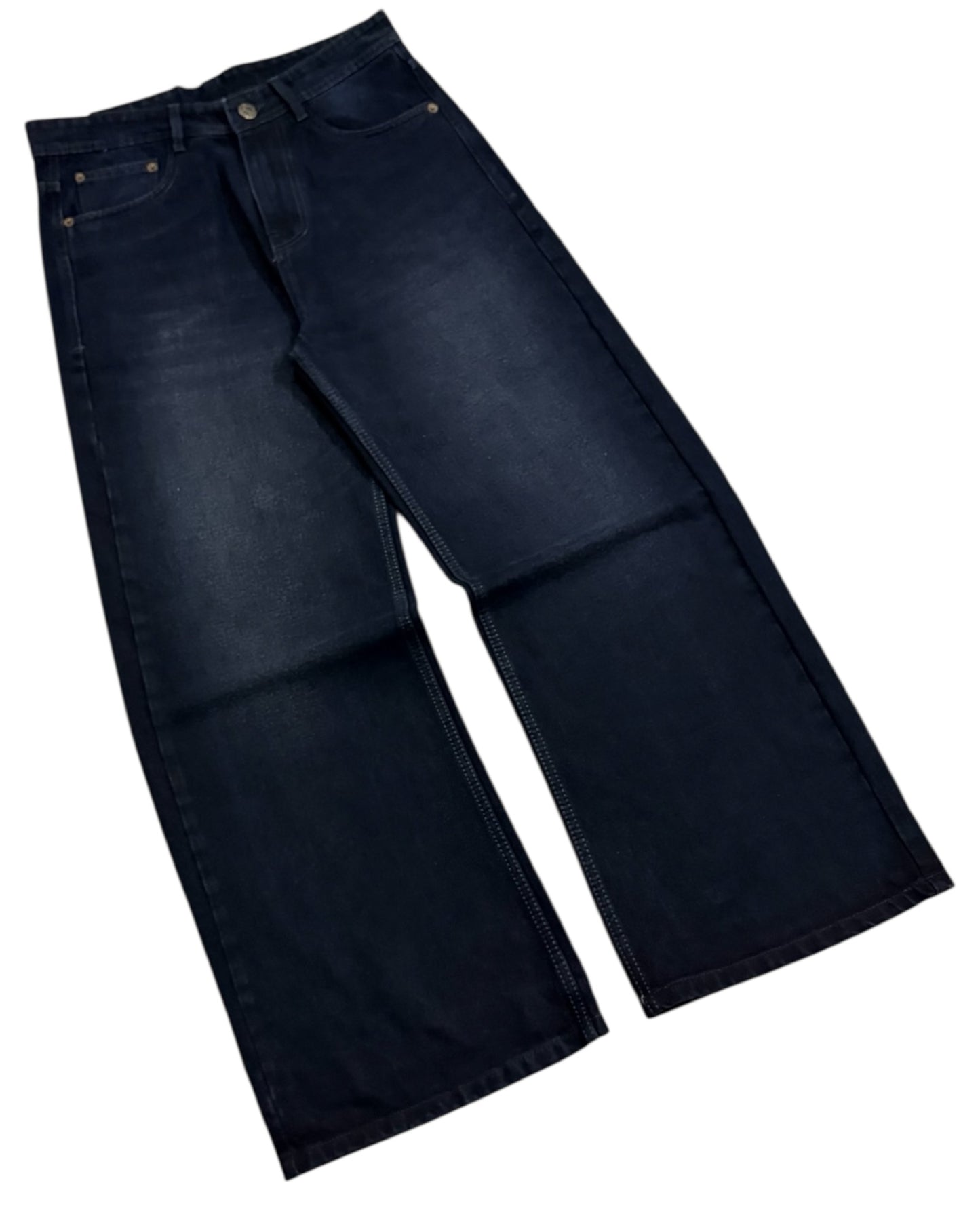 Dark Black Faded Baggy Wide Fit Jeans