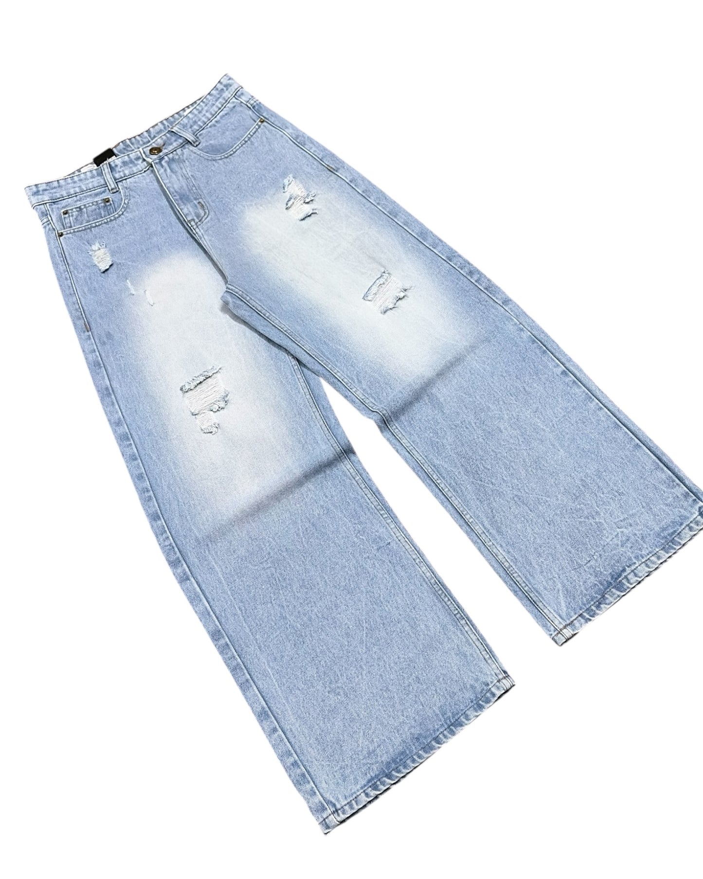 Light Blue Distressed Wide Fit Jeans