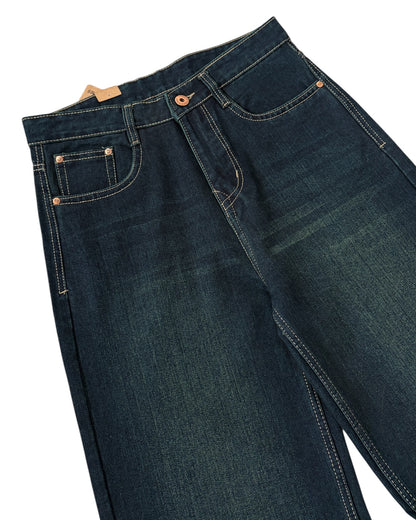 Dark Green Wash Wide Fit Jeans