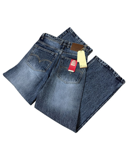 Dark Blue Stone Wash Baggy Wide Fit Jeans