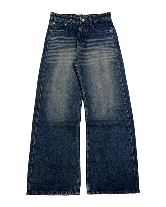 Vintage Dark Whisker Wash Wide Fit Denim