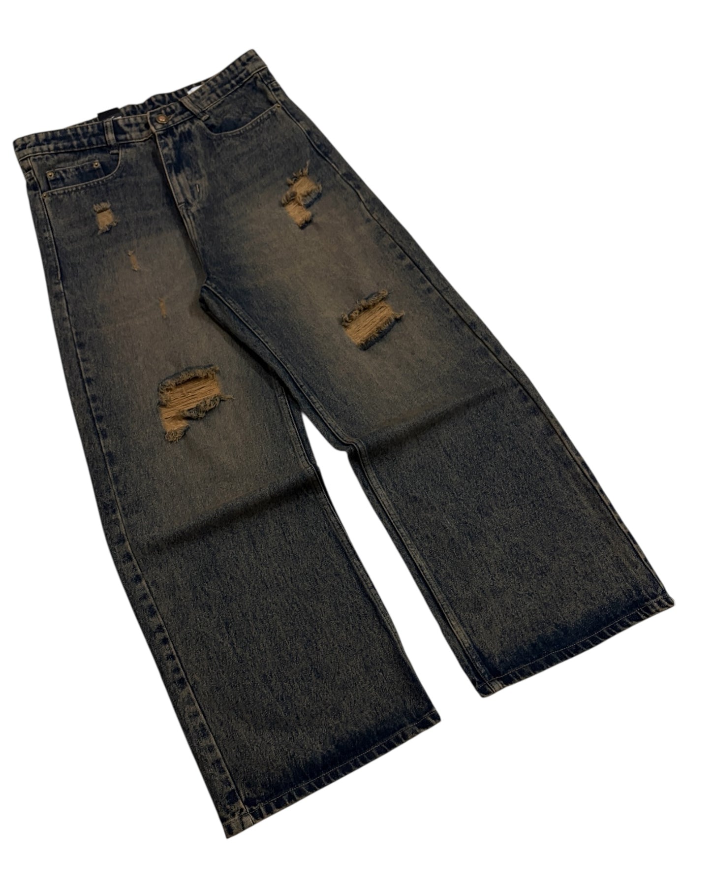 Muddy Wash Distressed Wide Fit Jeans